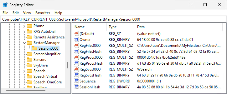 Figure: Restart Manager Session example.